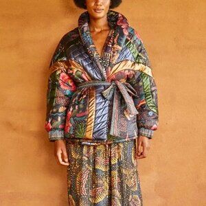 FARM RIO Wild Bananas Metallic Reversible Puffer Jacket, Size S, NWT